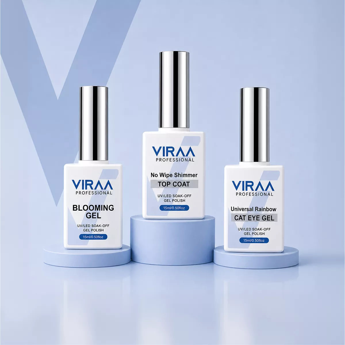 VIRAA top and base coat bottles
