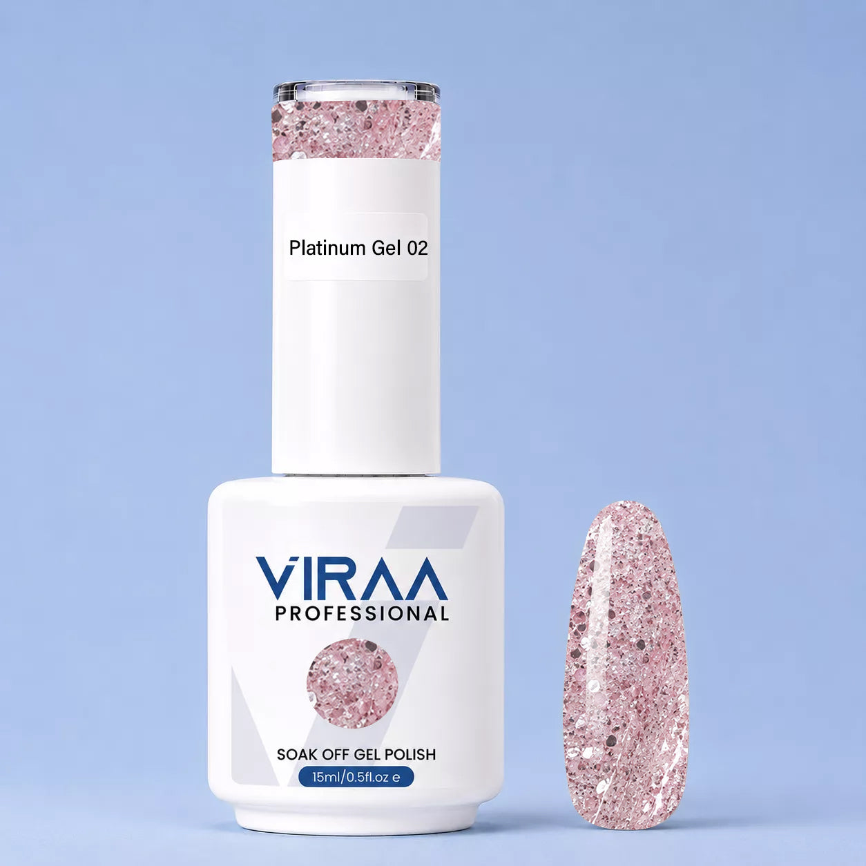 VIRAA Professional Platinum Glitter Gel Polish 15ml in shade 02