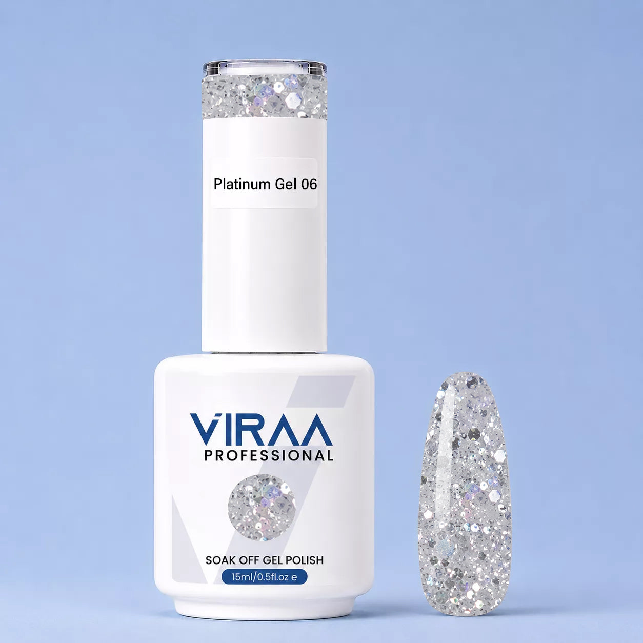 VIRAA Professional Platinum Glitter Gel Polish 15ml in shade 06