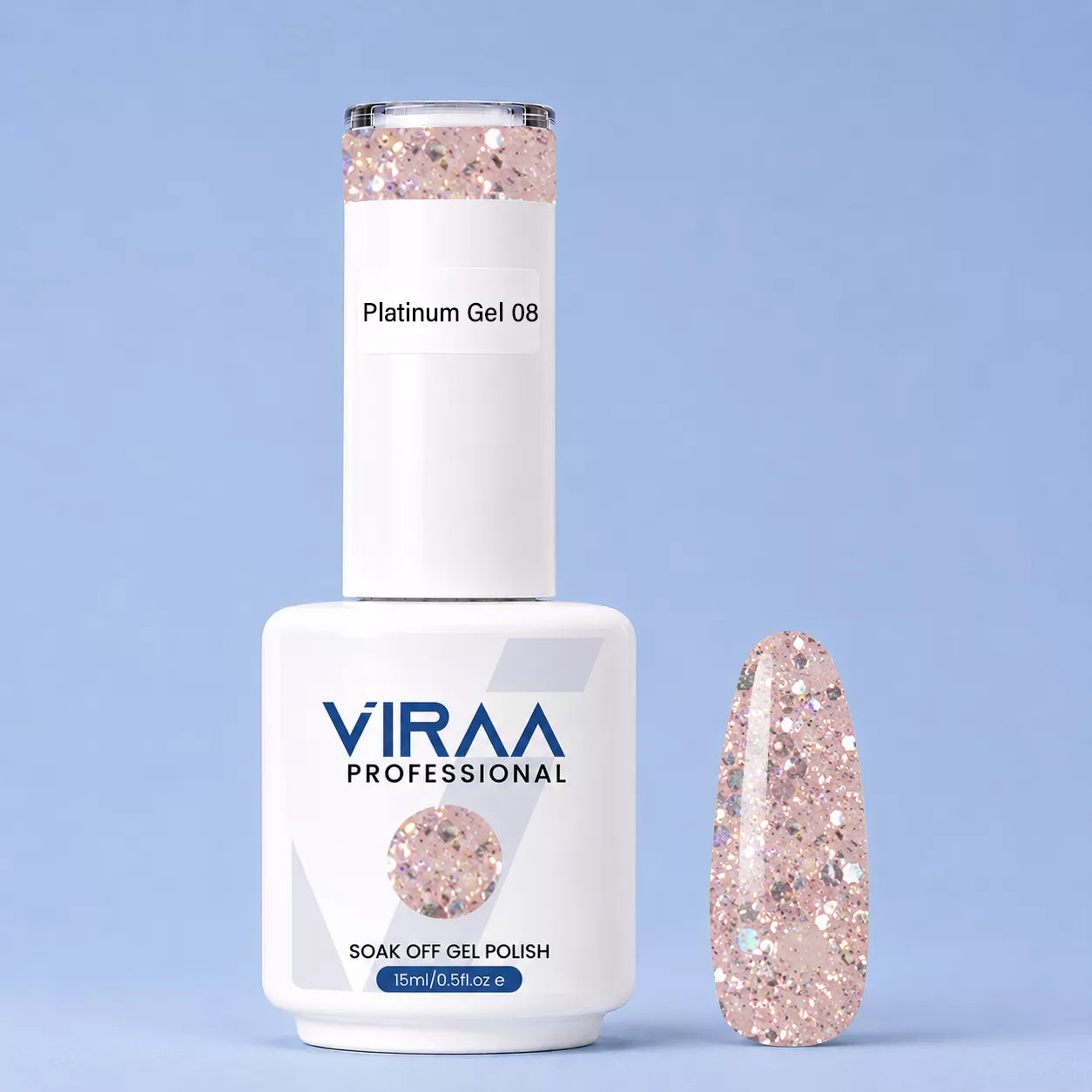 VIRAA Professional Platinum Glitter Gel Polish 15ml in shade 08