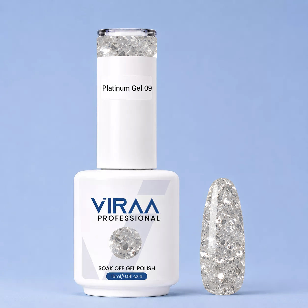 VIRAA Professional Platinum Glitter Gel Polish 15ml in shade 09