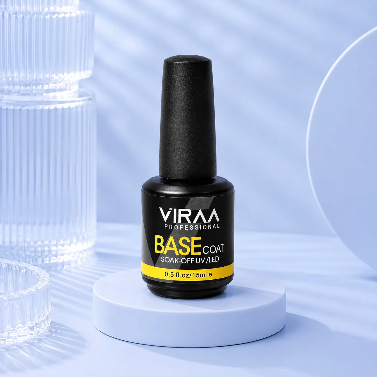 VIRAA Pro Base Coat in a black 15ml bottle with a yellow band, soak-off UV/LED gel