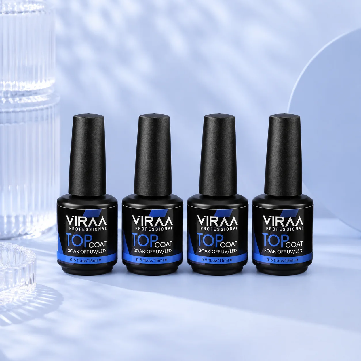VIRAA Pro Diamond Top Coat in a black 15ml bottle with a blue band, soak-off UV/LED gel