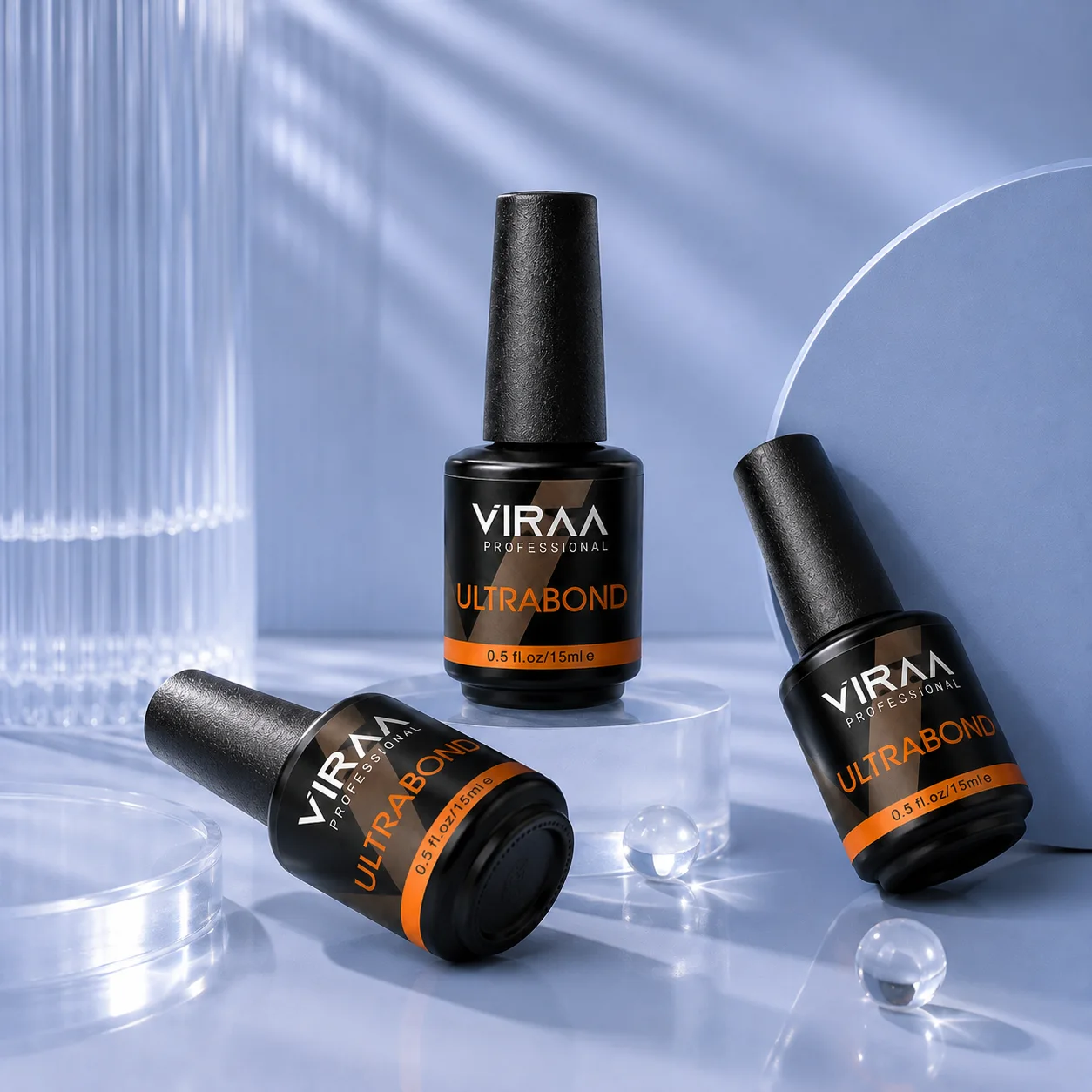 VIRAA Pro Ultra Bond in a black 15ml bottle with an orange band, soak-off UV/LED gel